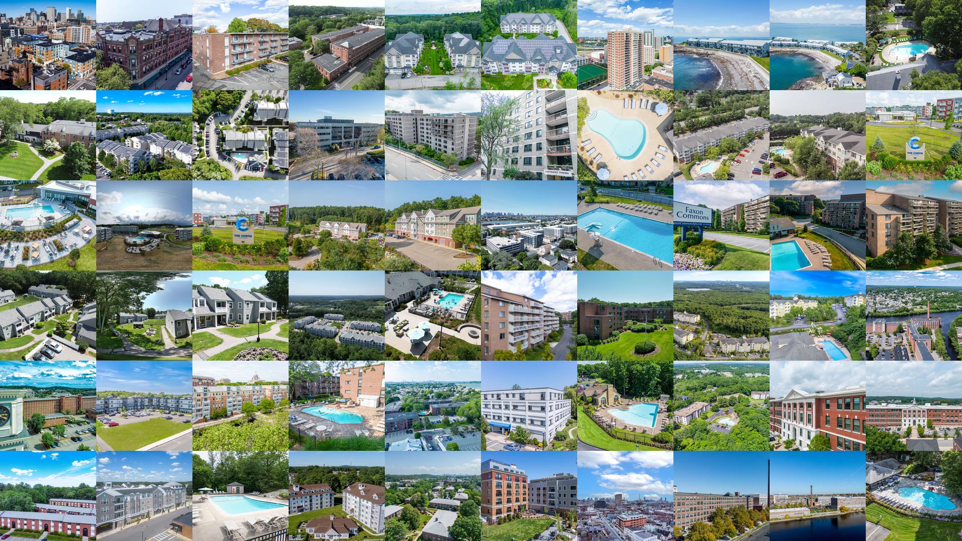 Exterior collage: Slade Farm Residences and amenities.